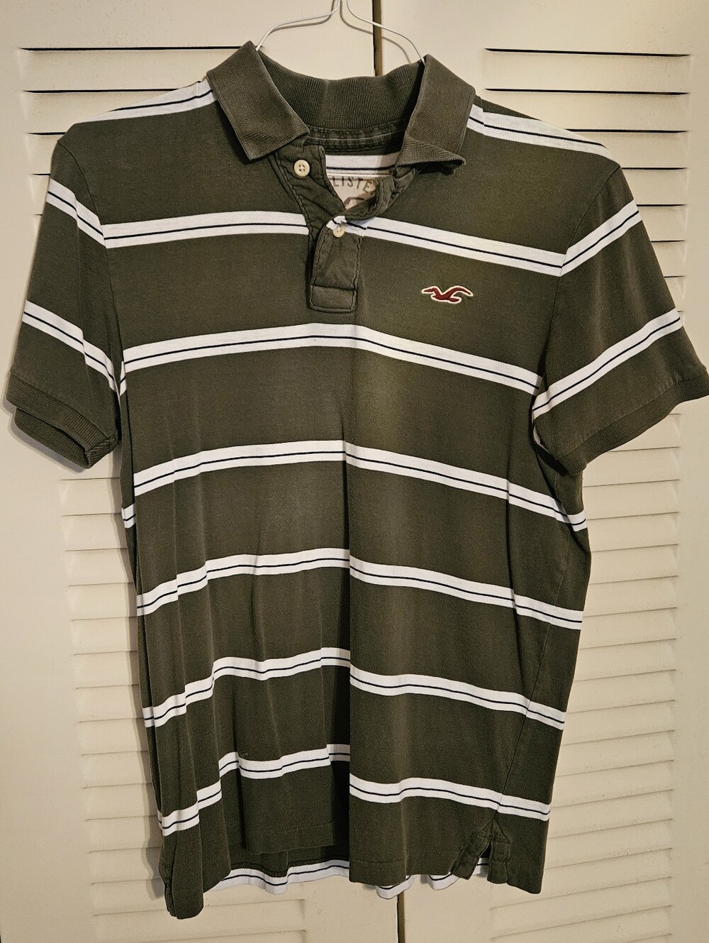 Hollister Olive Green Polo with White Stripes